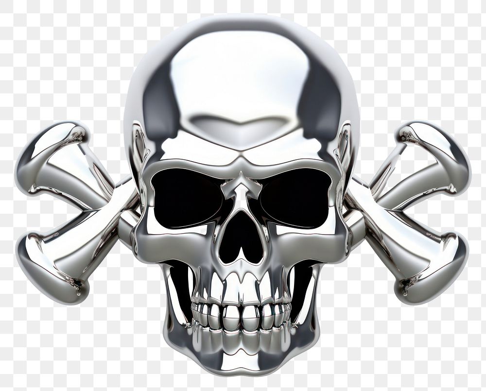 PNG Skull with cross-bone Chrome material silver white background accessories.