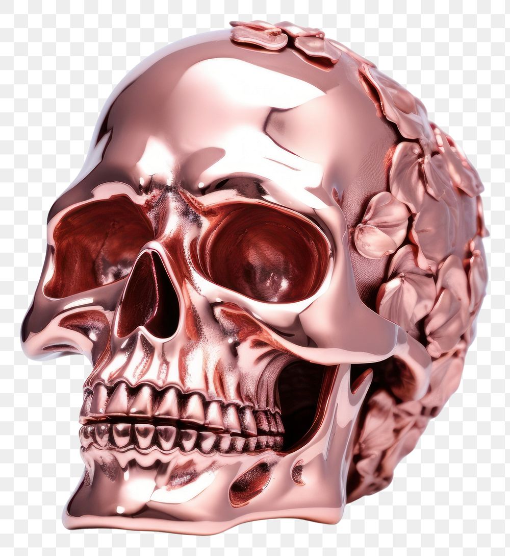 PNG Skull with rose Chrome material white background anthropology jewelry.