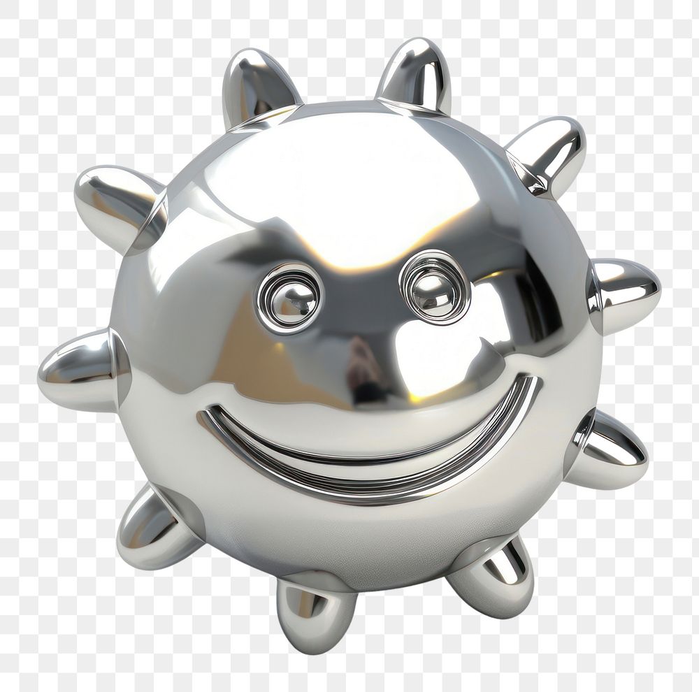 PNG Smiling sun Chrome material silver shiny shape.