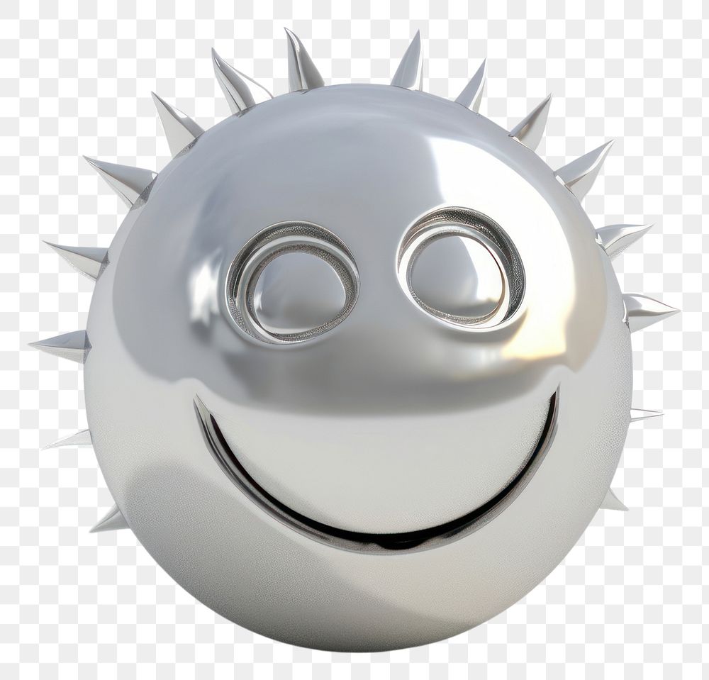 PNG Smiling sun Chrome material silver shape shiny.