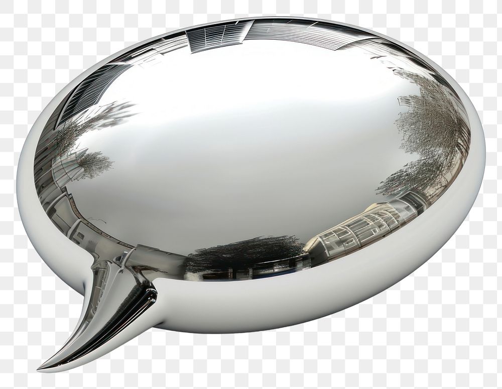 PNG Speech bubble Chrome material silver shiny shape.