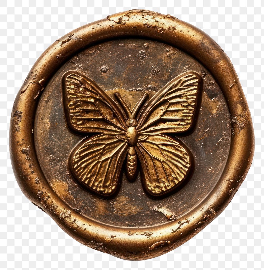 PNG Letter Seal wax Stamp of butterfly jewelry locket bronze.