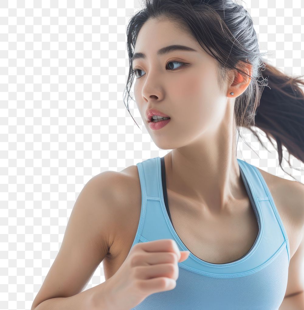 PNG  Asian woman in soft blue top exercise adult determination exercising.