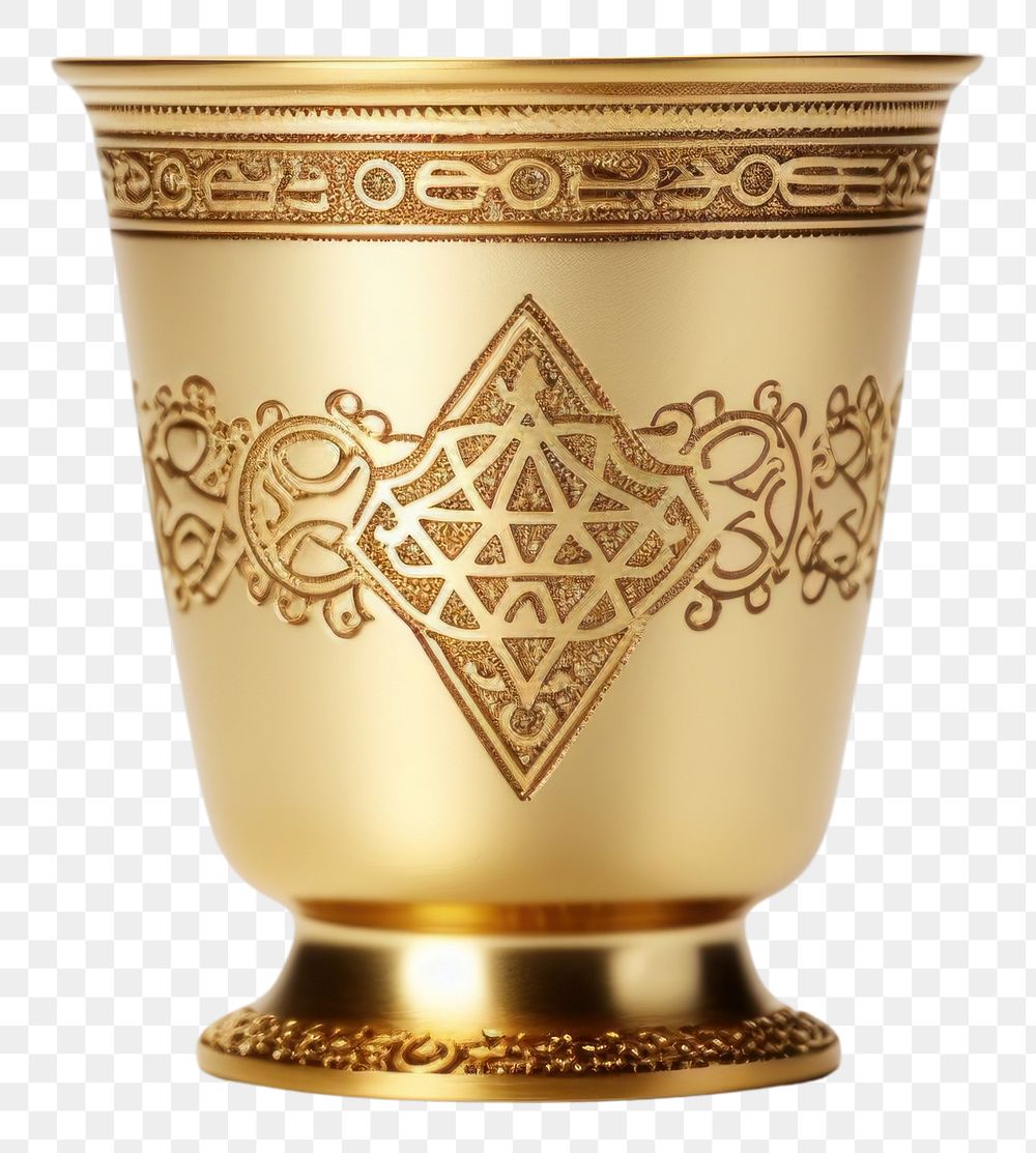 PNG Hanukkah golden cup white background refreshment flowerpot.