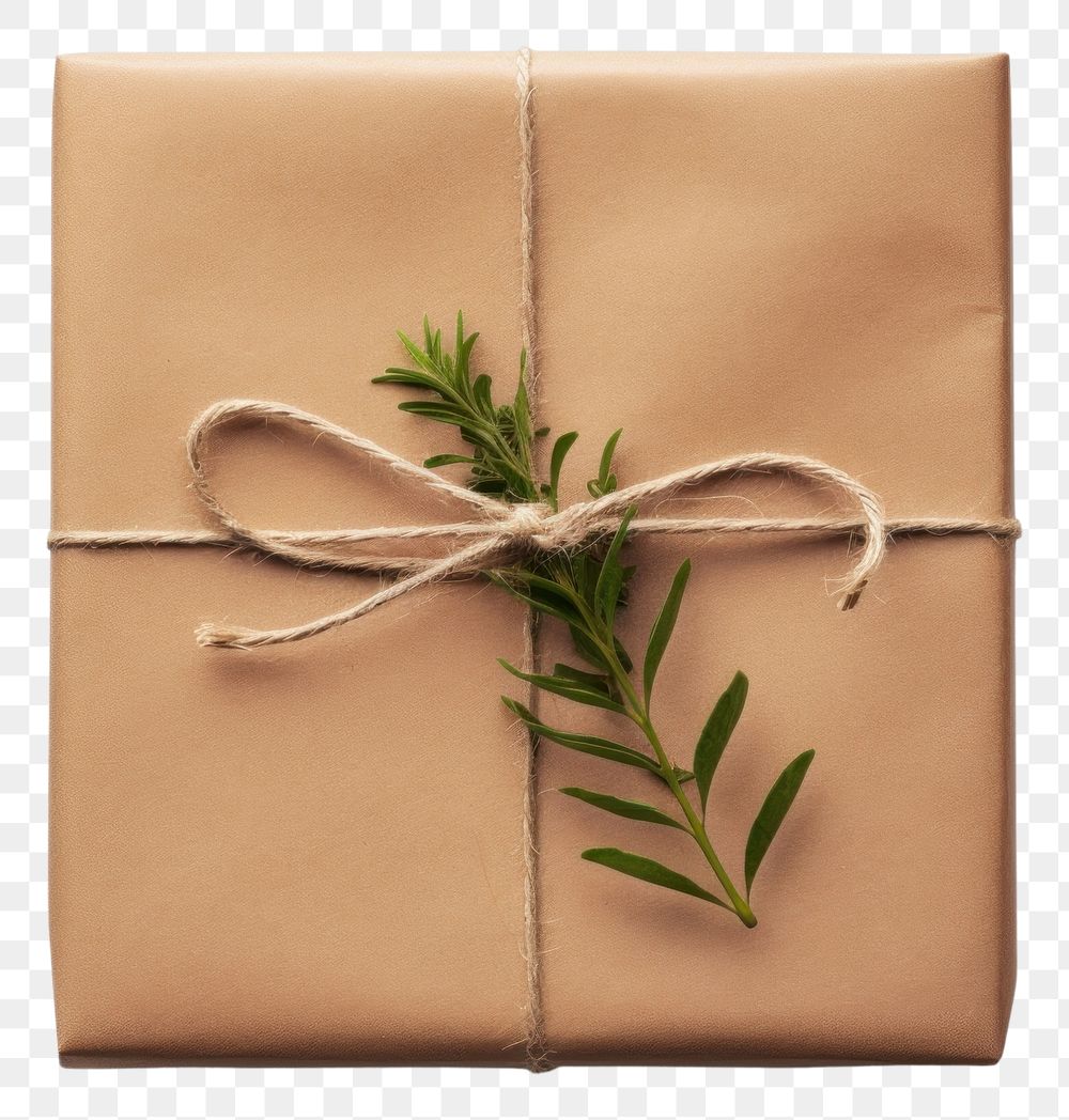 PNG A long Brown wrapped parcel gift box white background.