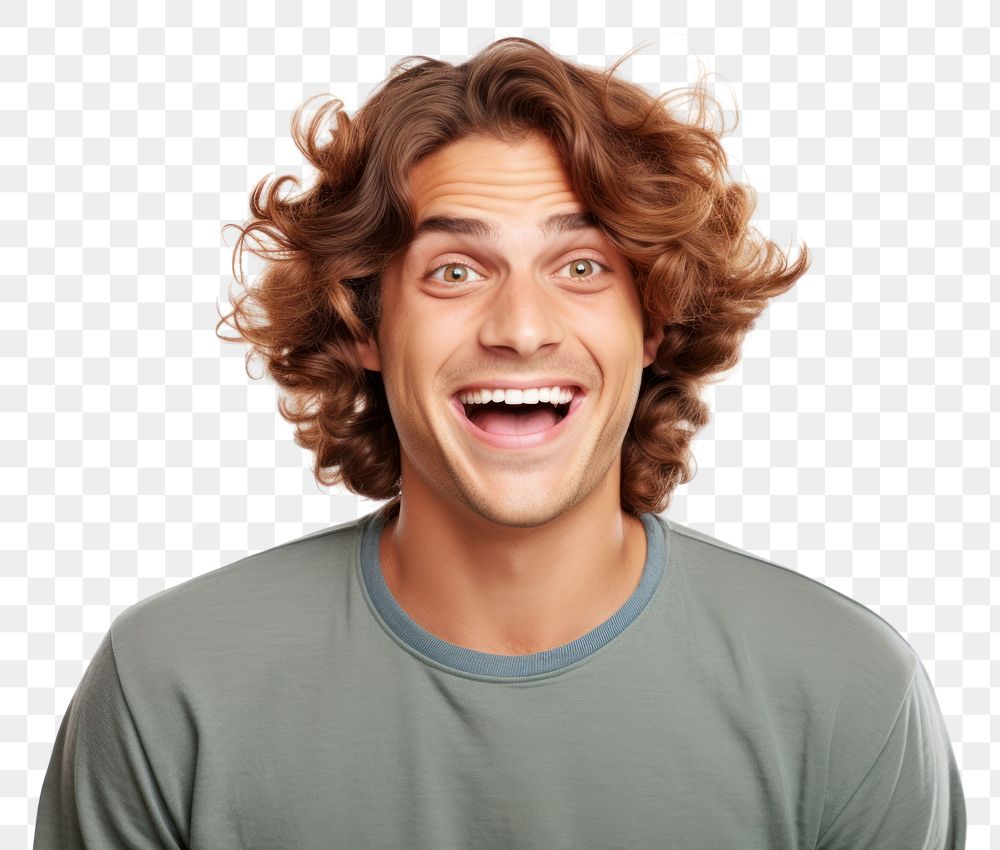 PNG  Young caucasian handsome man surprised and smiley laughing portrait t-shirt.