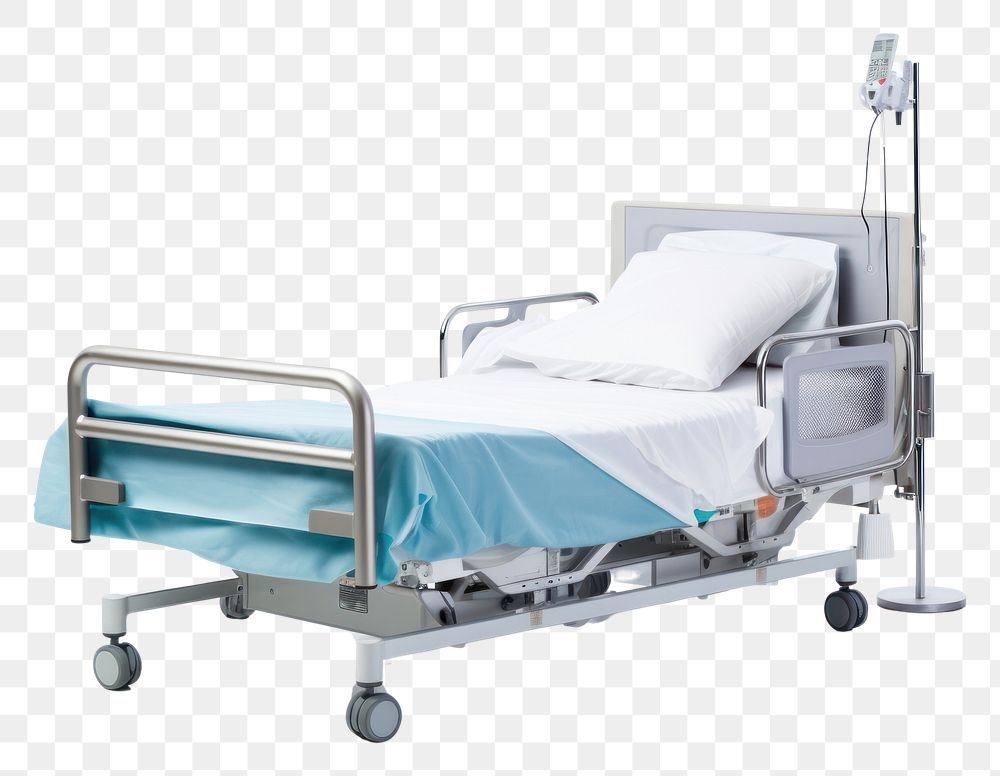 PNG Hospital bed furniture white background architecture.