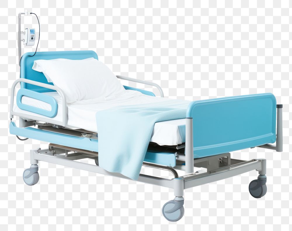 PNG Hospital bed furniture white background architecture.