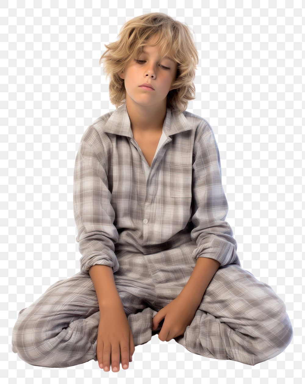 PNG  A boy in pajamas portrait sitting photo.