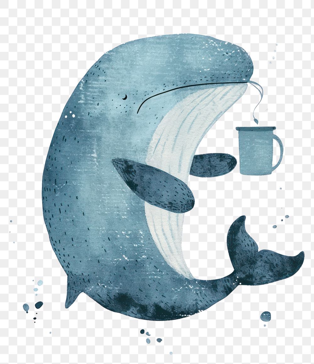 PNG  Whale holding coffee cup drawing sketch animal.