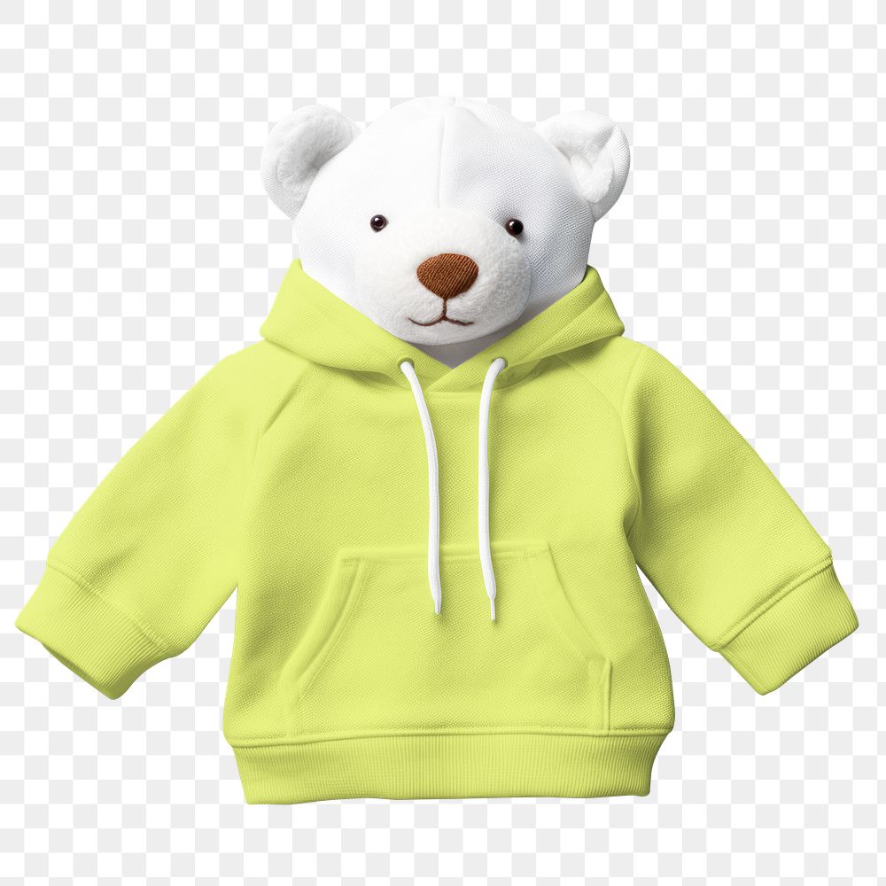 PNG teddy bear in green hoodie, transparent background