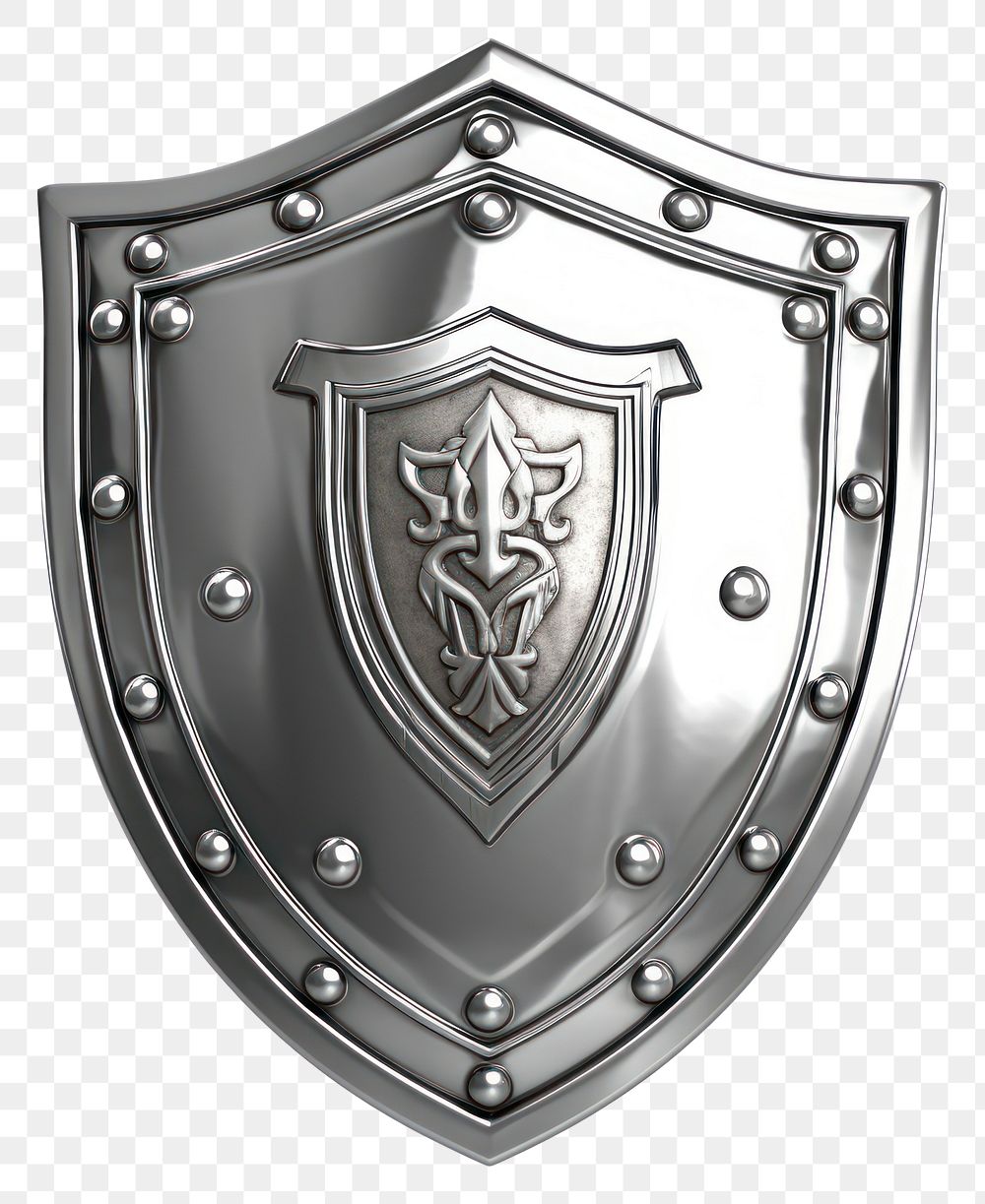 PNG Warrior shield Chrome material silver white background protection.