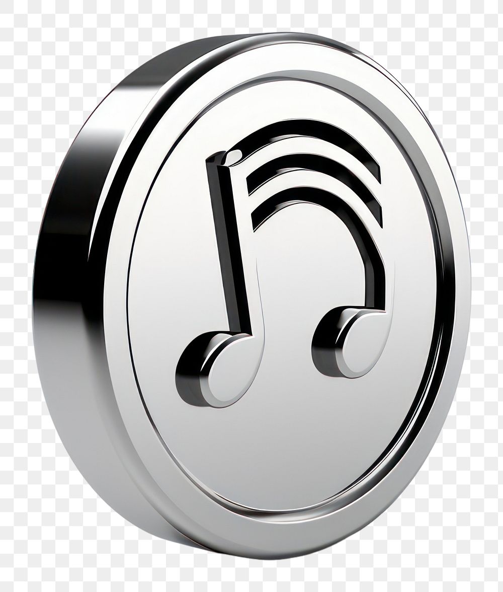 PNG Music icon chrome material silver shape white background.