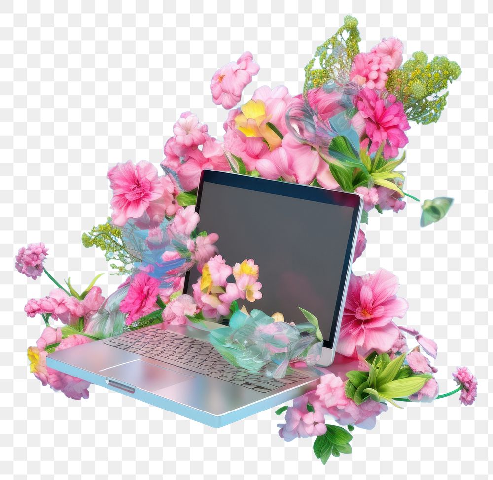PNG Computer laptop flower plant.