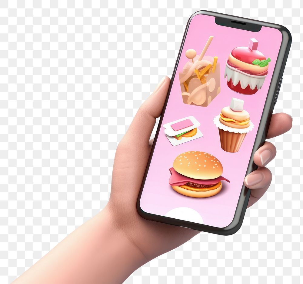 PNG A smartphone food holding hand.