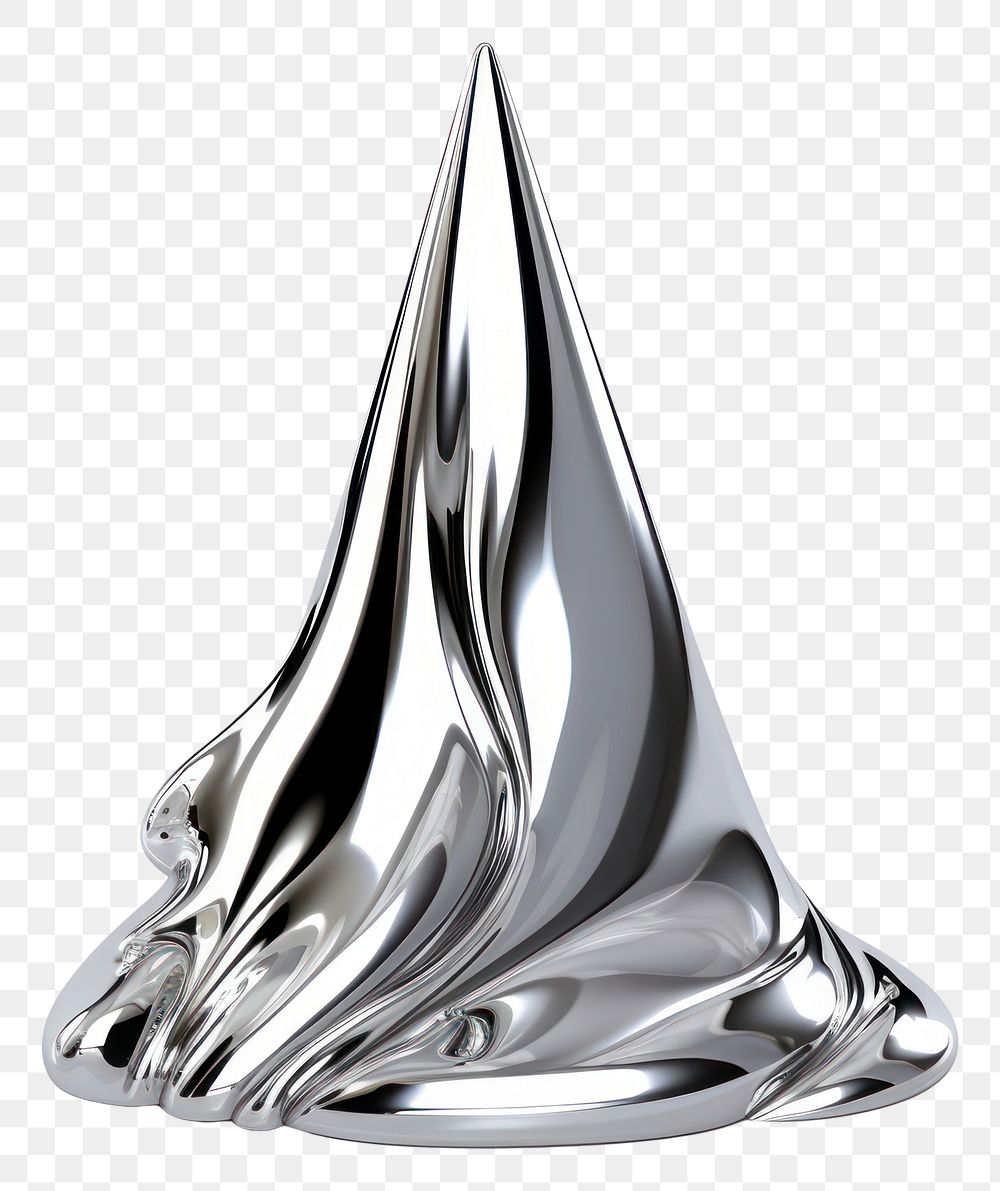 PNG Cone melting chrome material silver shiny white background.