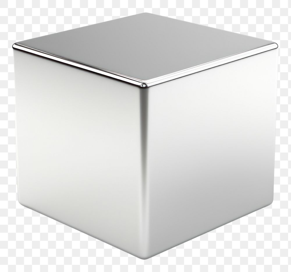 PNG Cube polyhedra chrome material silver white white background.