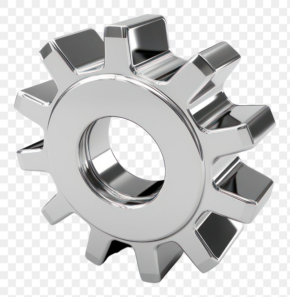 PNG Gear icon Chrome material wheel shape white background.