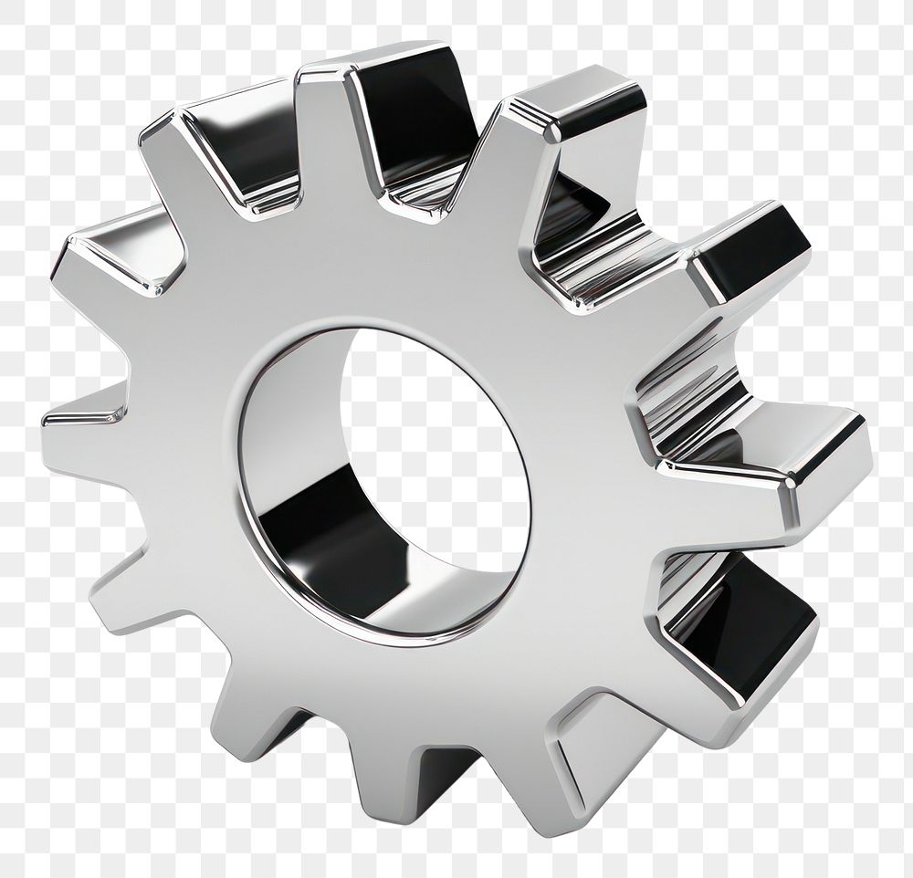 PNG Gear icon Chrome material shape wheel white background.