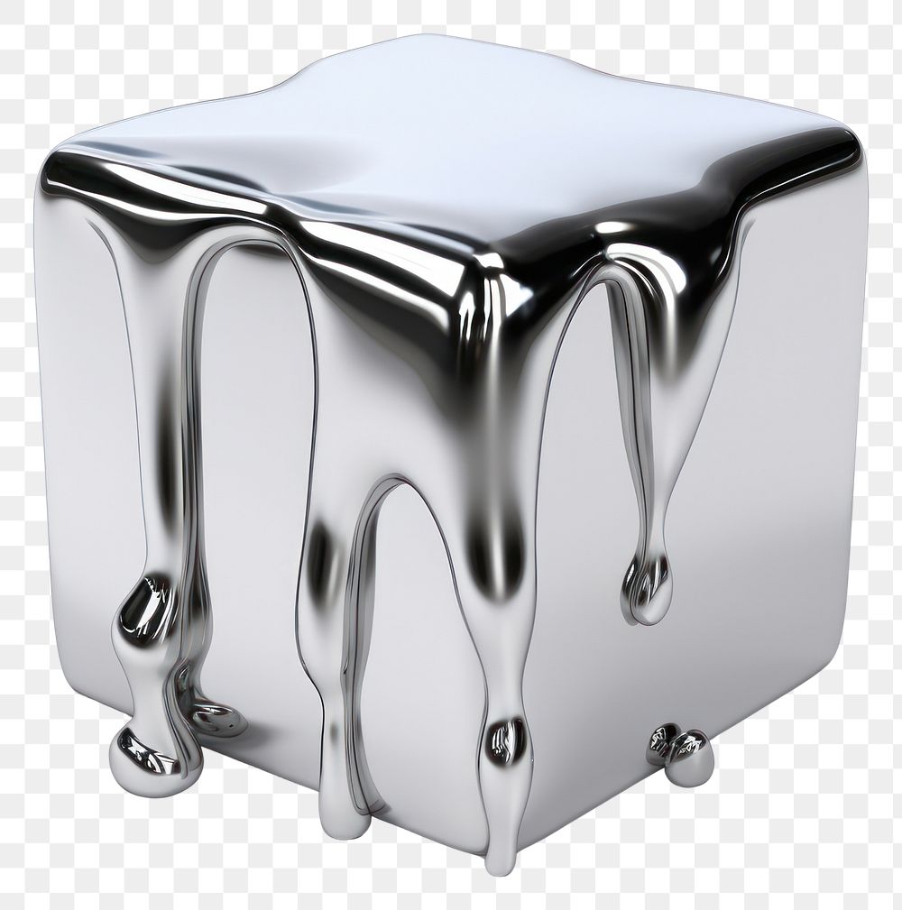 PNG Melted cube chrome material silver white background rectangle.