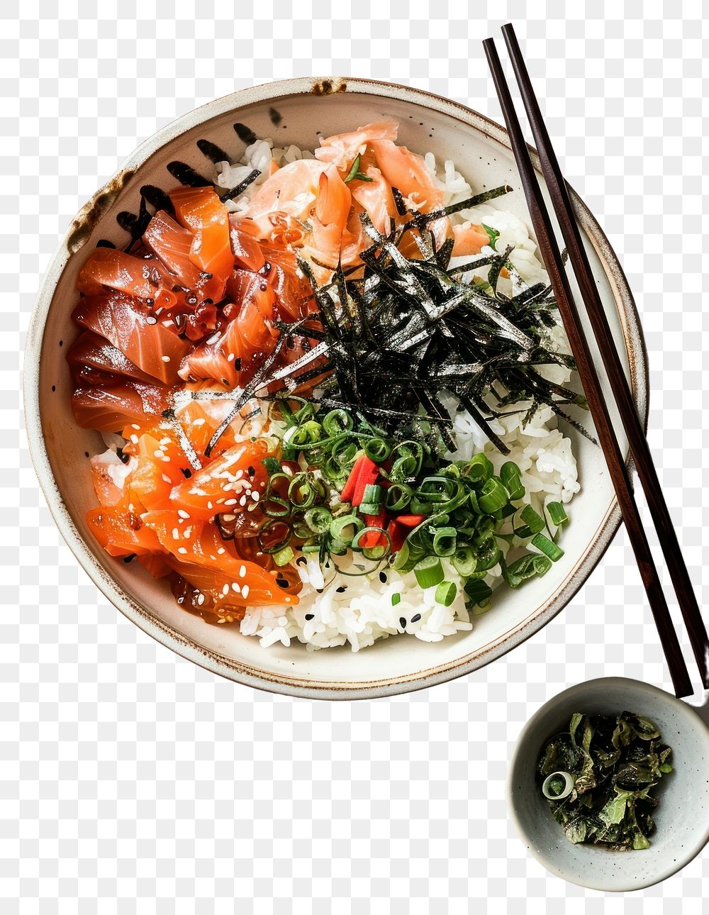 PNG  Sashimi Rice Bowl chopsticks plate food. AI generated Image by rawpixel.