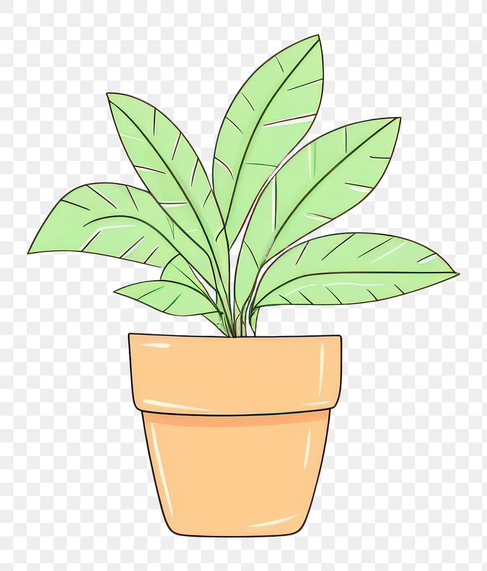 PNG  Pot plant cartoon line leaf. AI generated Image by rawpixel.