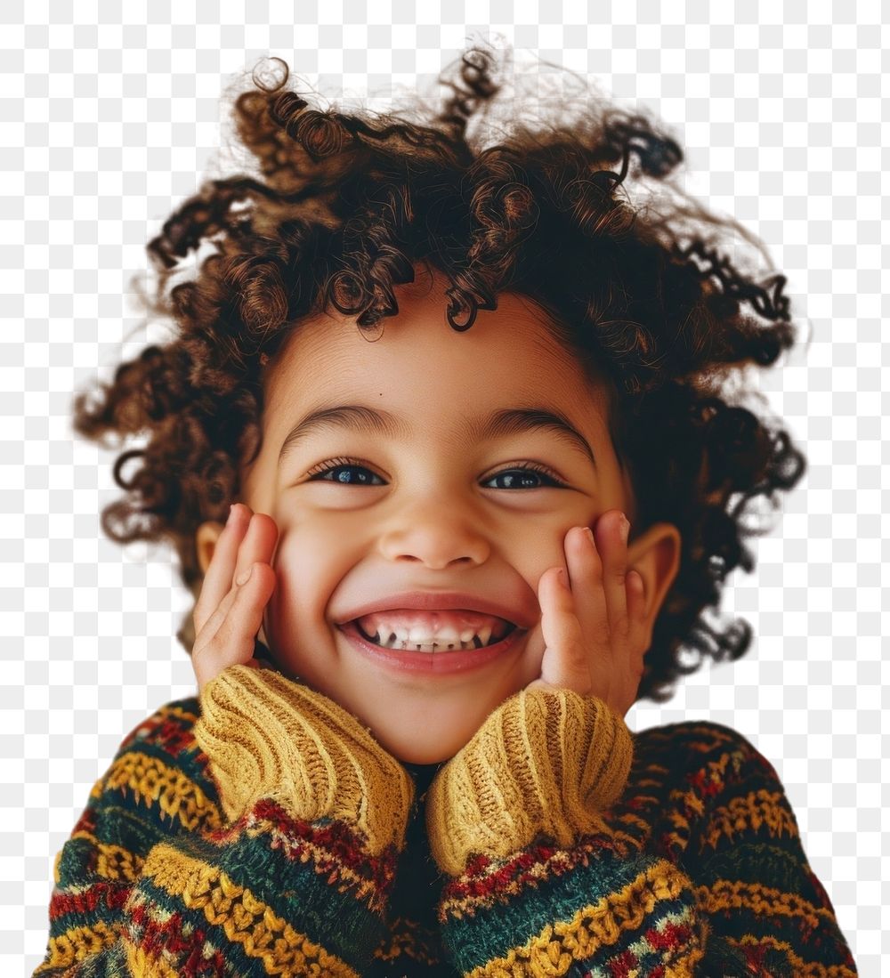 PNG  Mixed race kid in sweater smiling portrait smile happy. AI generated Image by rawpixel.