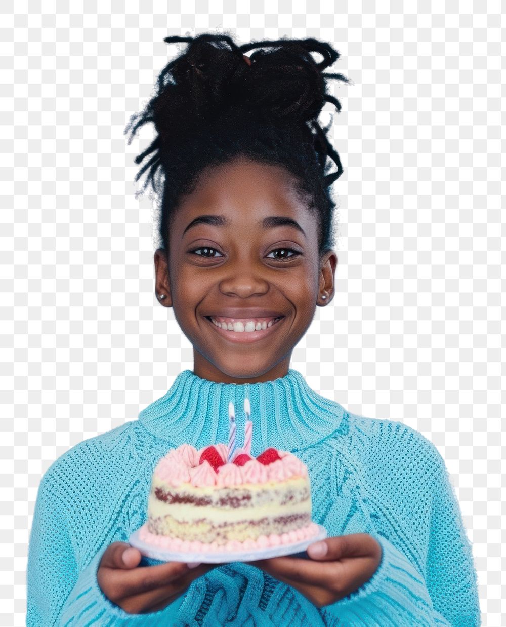 PNG Birthday girl cake cheerful smiling.