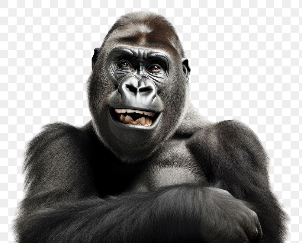 PNG Smiling gorilla wildlife monkey mammal. AI generated Image by rawpixel.
