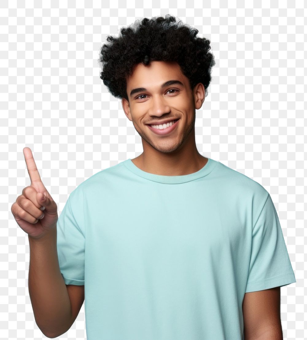 PNG  Mixed race man pointing smiling t-shirt. AI generated Image by rawpixel.