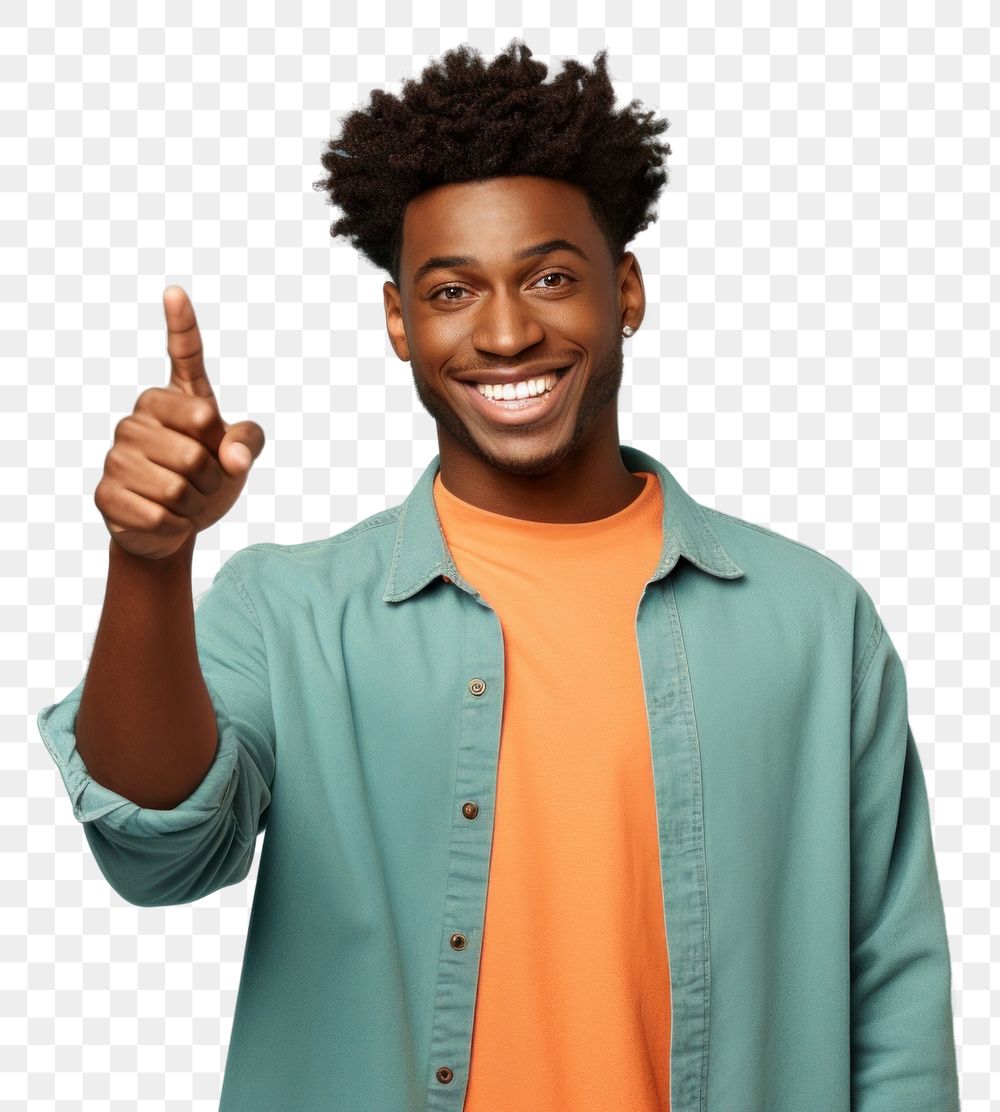 PNG  African american man pointing smiling finger. AI generated Image by rawpixel.