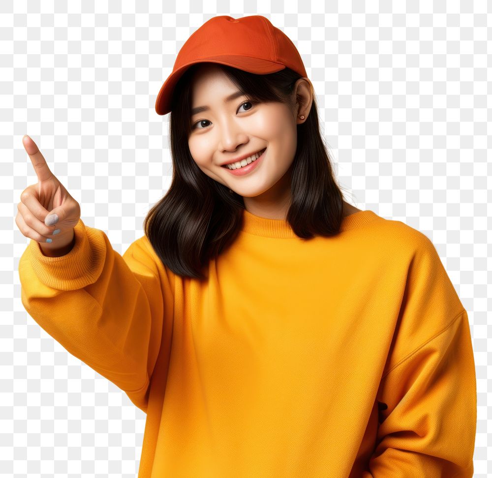 PNG  Asian woman portrait smiling finger. AI generated Image by rawpixel.