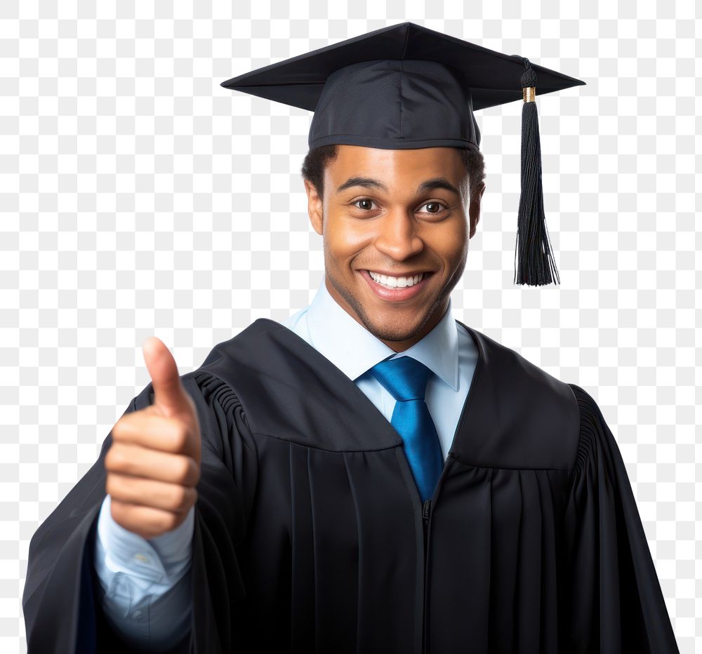 PNG  Young university graduate african american woman graduation pointing student. AI generated Image by rawpixel.