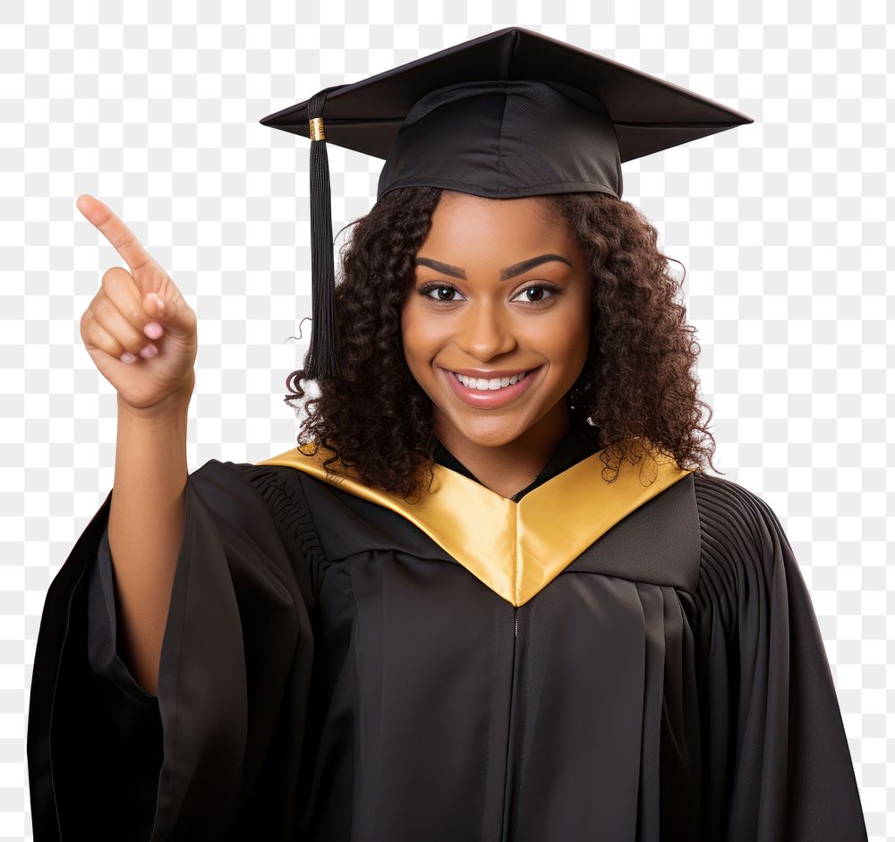 PNG  Young university graduate african american woman graduation student white background. AI generated Image by rawpixel.