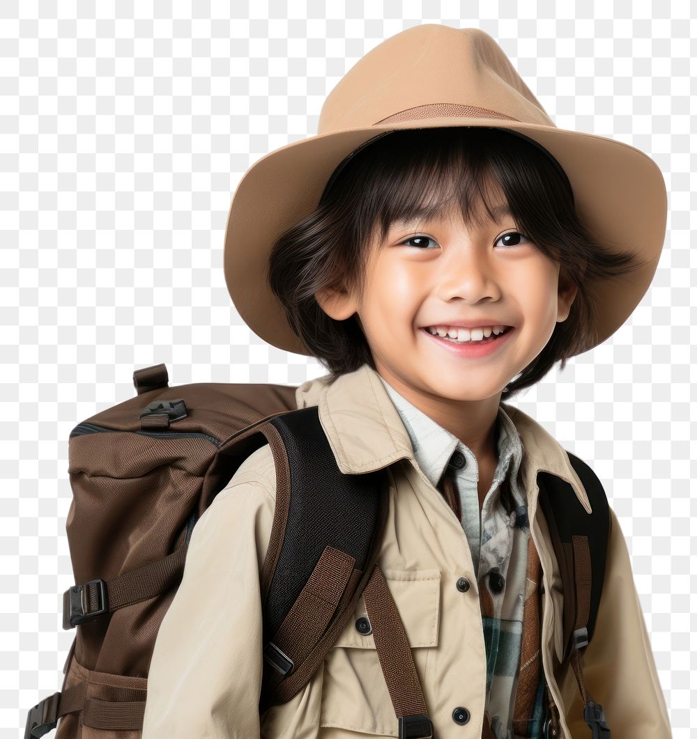 PNG  Asian kid traveler smiling jacket adult.