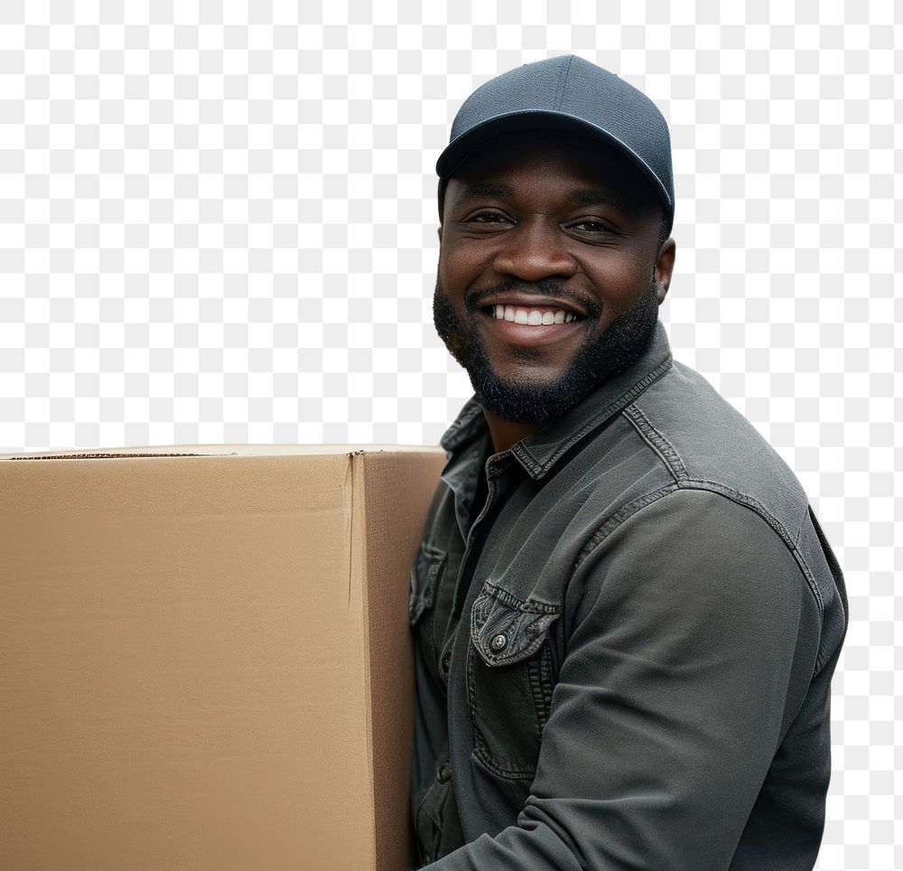 PNG African american truck driver box cardboard adult.