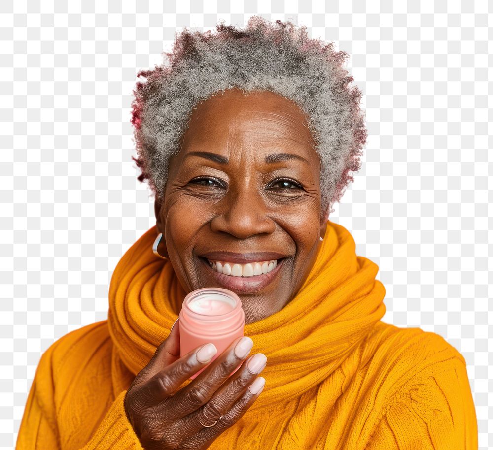 PNG African american woman holding happy face.