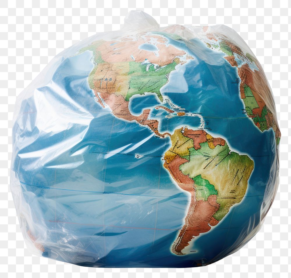 PNG  Plastic wrapping over an earth sphere planet globe.