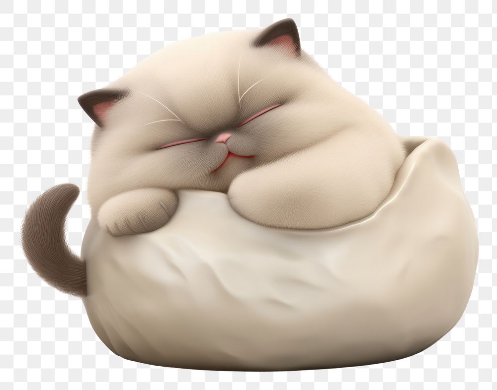 PNG Chubby round baby siamese cat animal figurine sleeping.