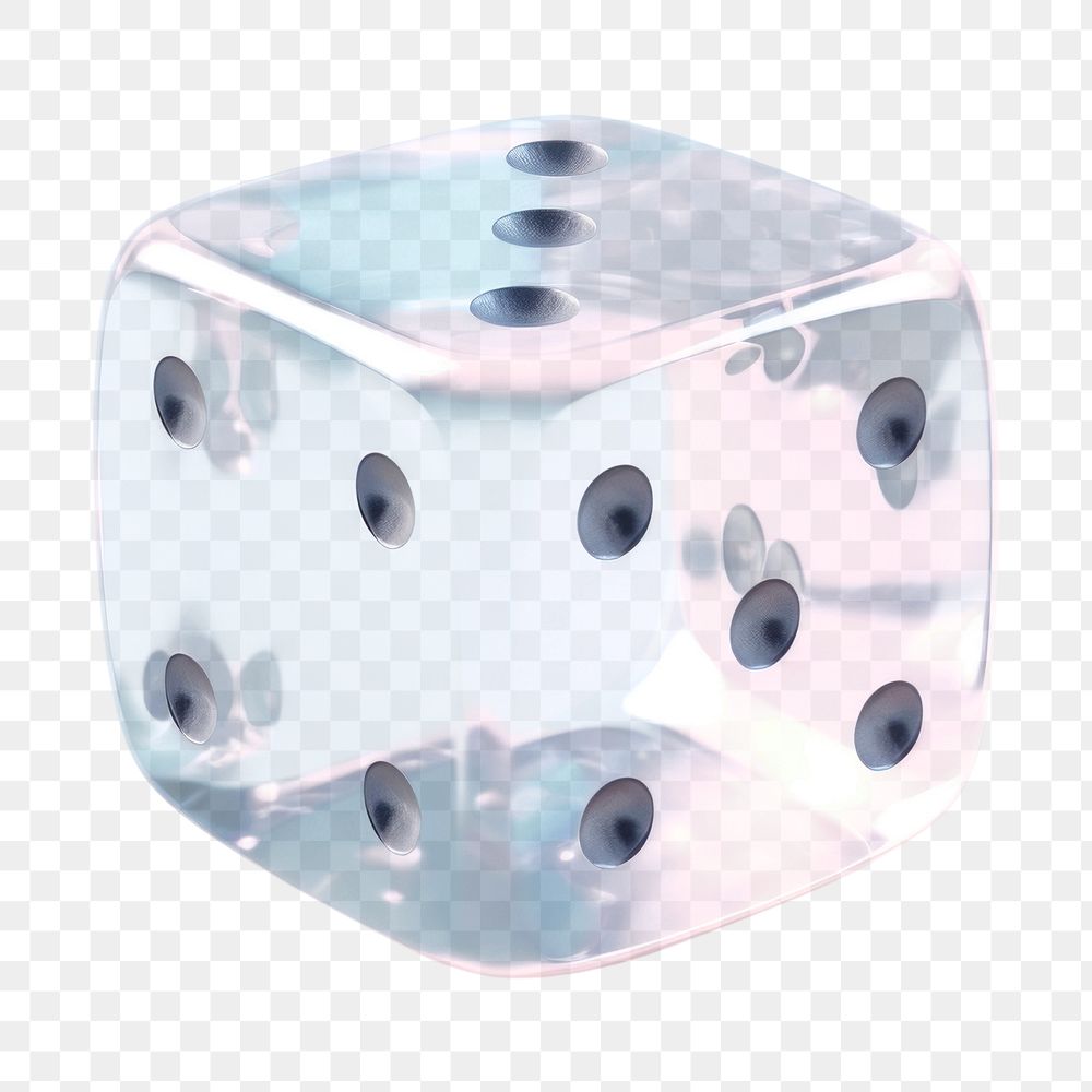 PNG 3d transparent glass style of dice game opportunity recreation.