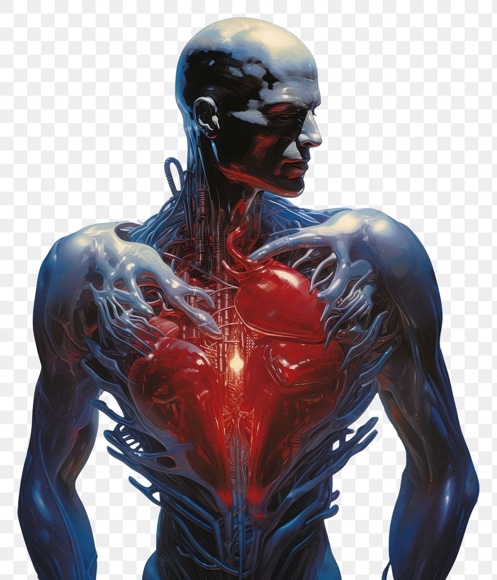 PNG A human heart bodybuilder futuristic technology.