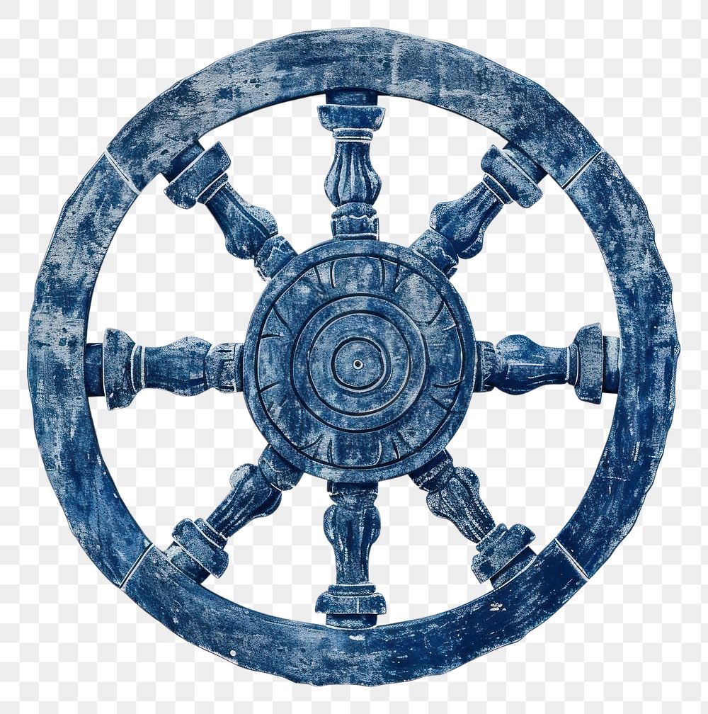 PNG  Antique of Wheel of the Dhamma wheel blue white background.