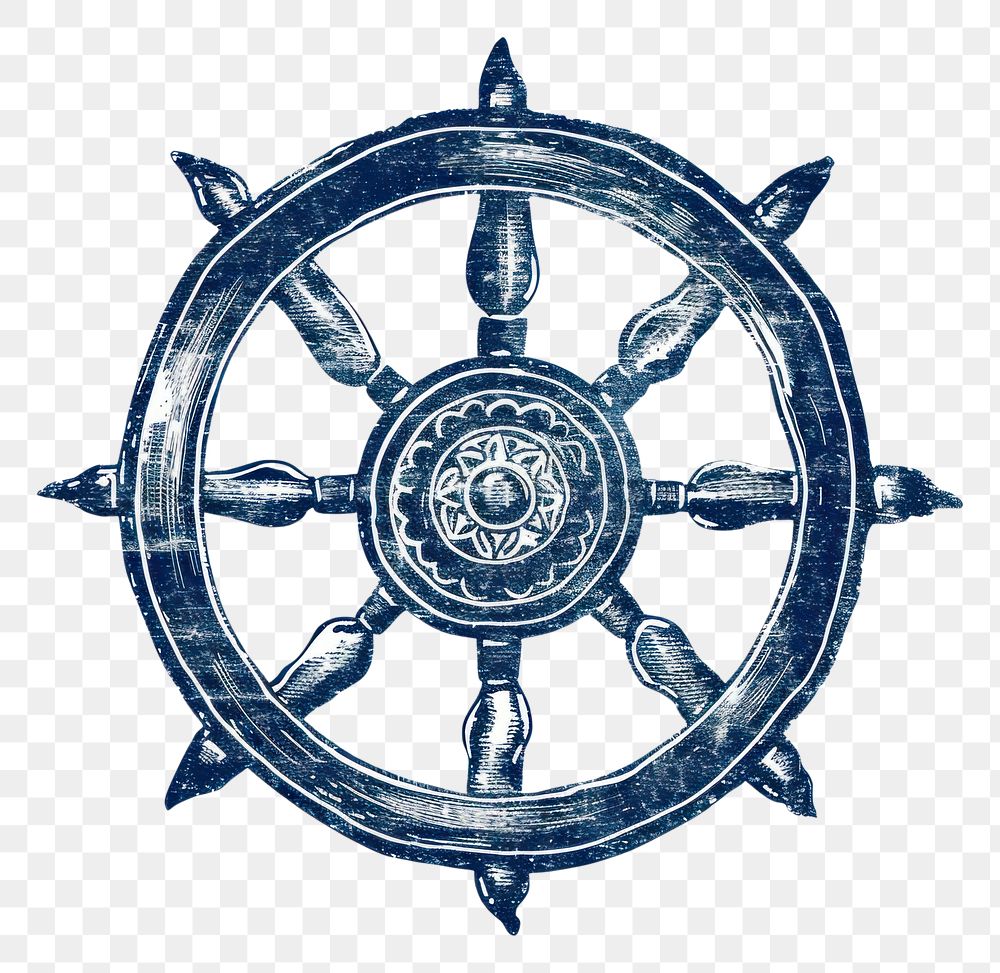 PNG  Antique of Wheel of the Dhamma sketch wheel blue.