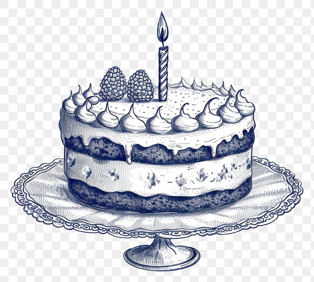 PNG  Antique of birthday cake dessert drawing sketch.