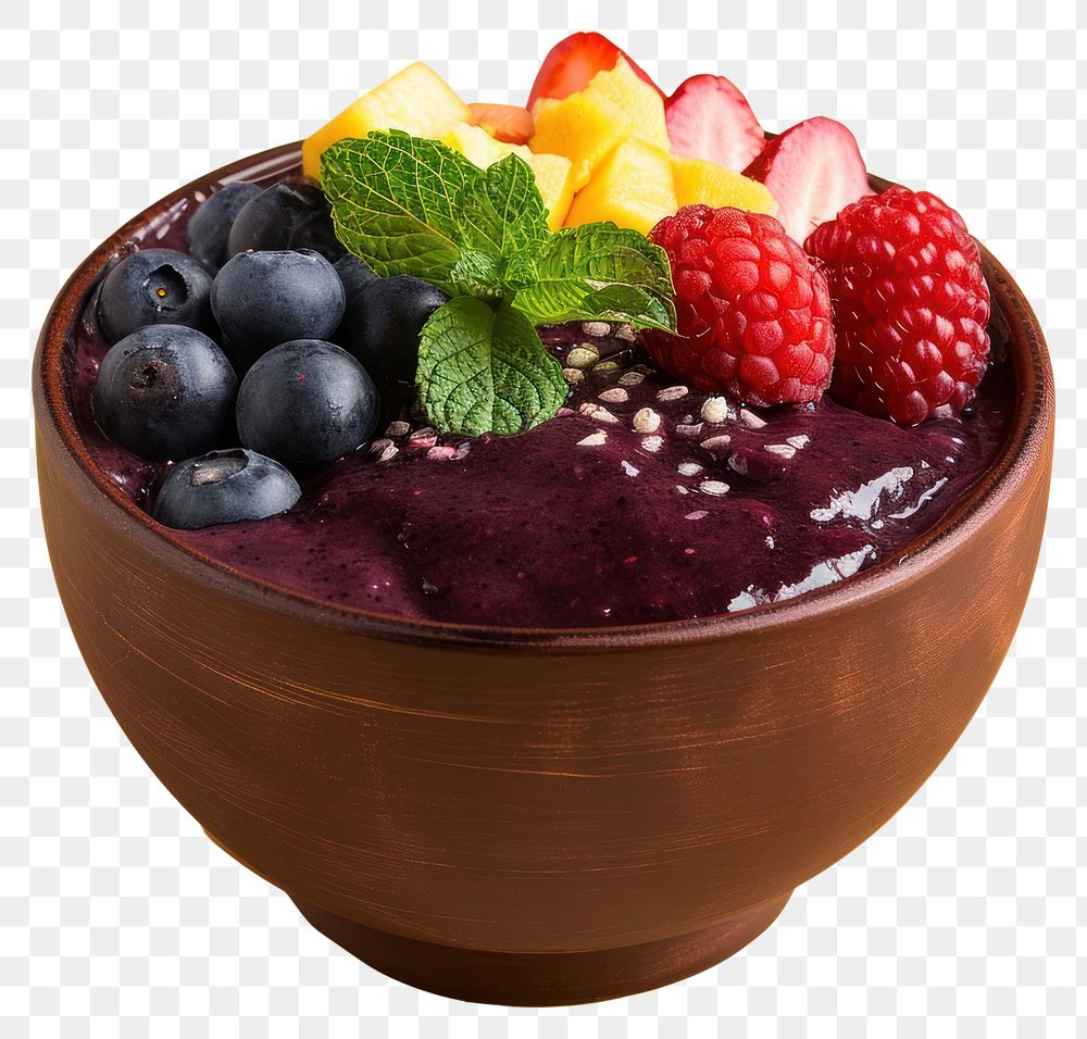 PNG Acai bowl raspberry blueberry dessert.