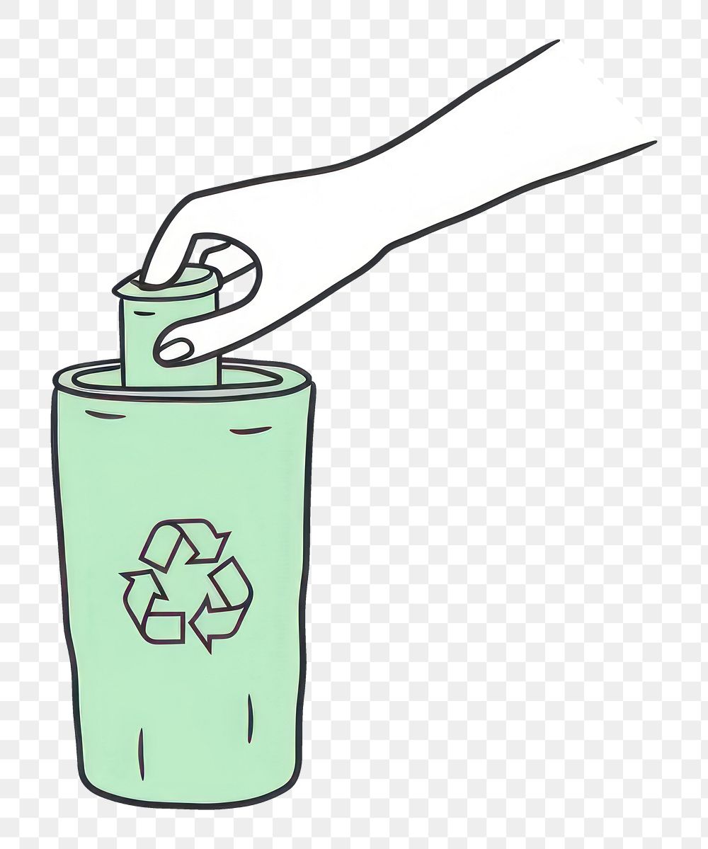 PNG  Hand holding can with recycle icon drop to recycle bin green container recycling. AI generated Image by rawpixel.
