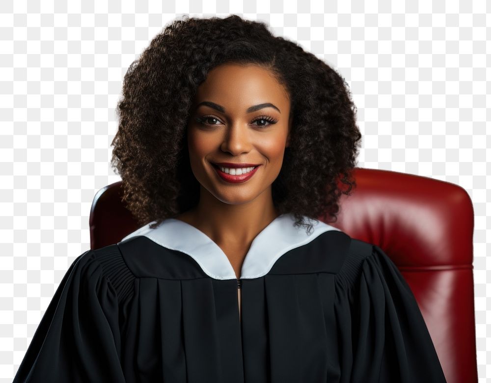 PNG Black female judge sitting in a robe publication achievement university.