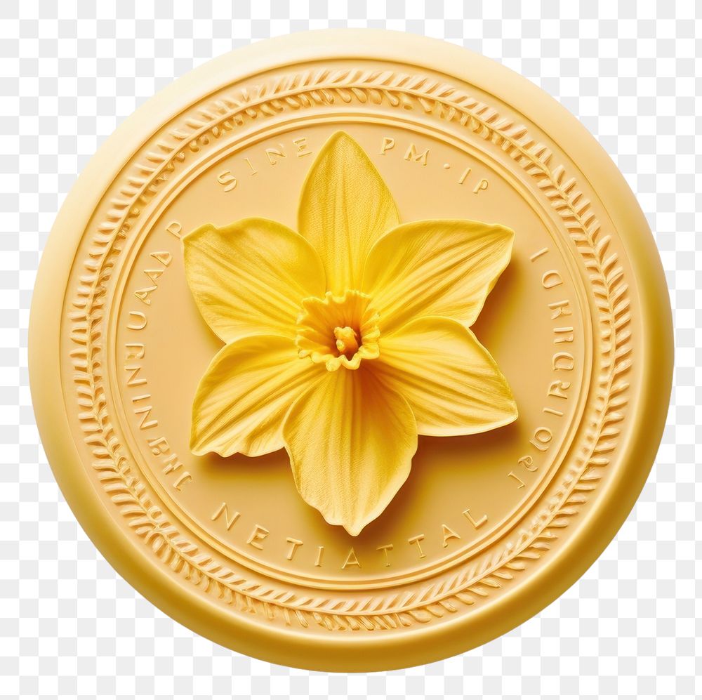 PNG Daffodil Seal Wax Stamp circle shape gold.
