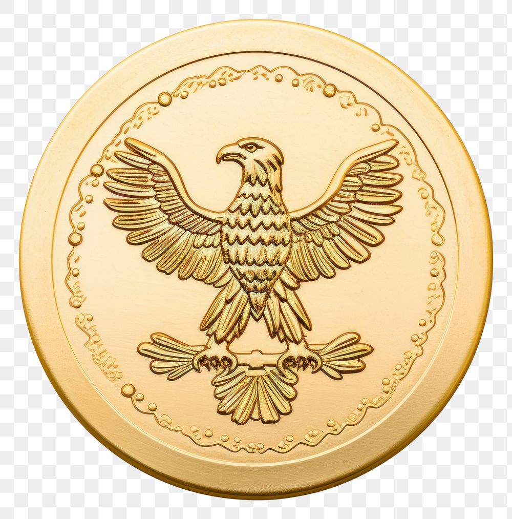 PNG Gold eagle Seal Wax Stamp circle shape money.