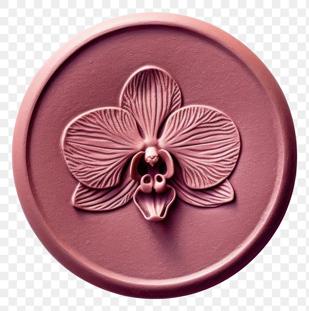PNG Orchid Seal Wax Stamp circle locket shape.